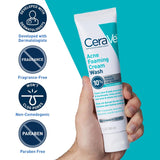CeraVe Acne Foaming Cream Wash, 10% Benzoyl Peroxide Facial Cleanser, 5oz