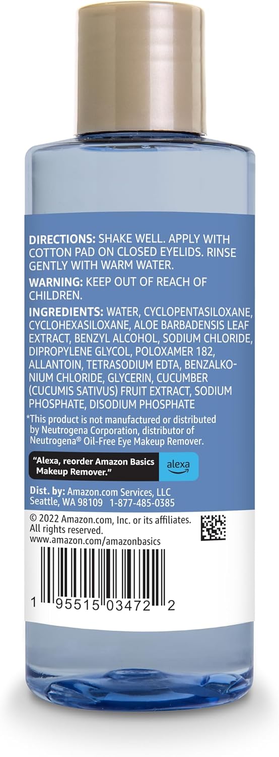 Amazon Basics Eye Makeup Remover – Oil-Free, Removes Waterproof Mascara, Fragrance-Free