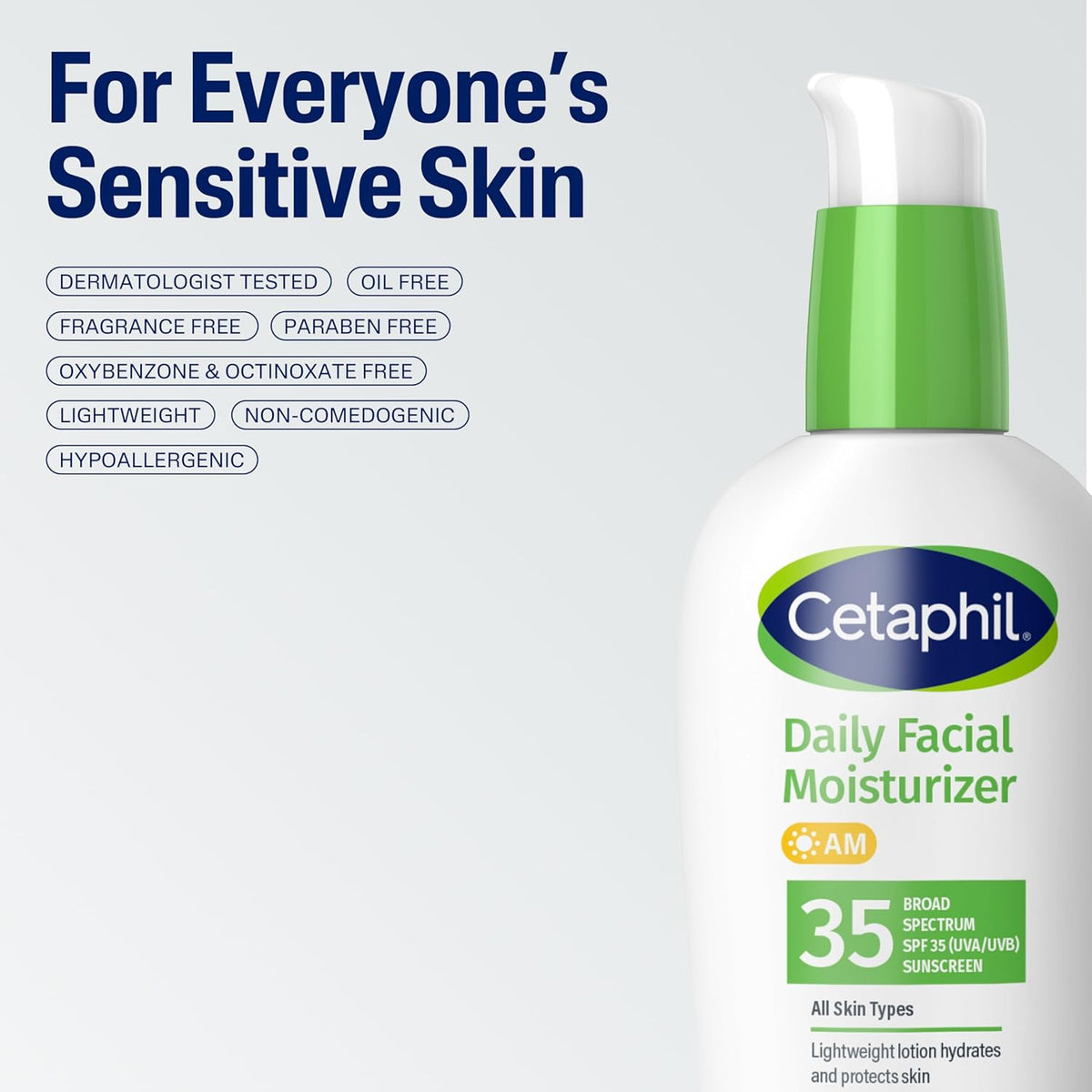 Cetaphil Daily Oil-Free Facial Moisturizer with Sunscreen, SPF 35, Fragrance Free, 3 fl oz (88 ml)
