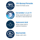 CeraVe Acne Foaming Cream Wash, 10% Benzoyl Peroxide Facial Cleanser, 5oz