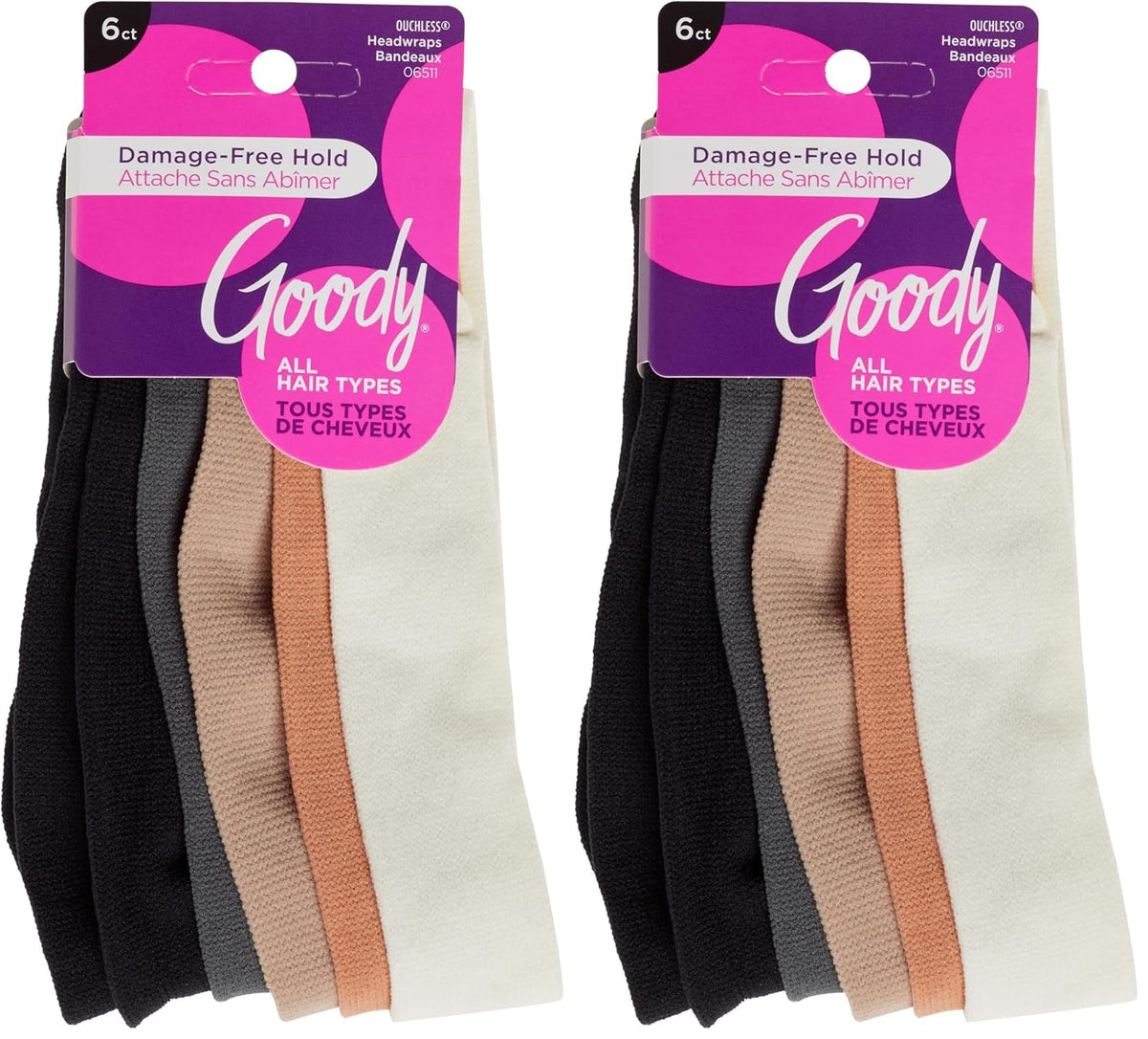 Goody Basic Head Wraps - 6 Ct, Neutral Tones, Damage-Free Soft Hold, Stretchy Head Wraps for Women & Men, Secure Grip Bandeau Headwear, All Hair Types