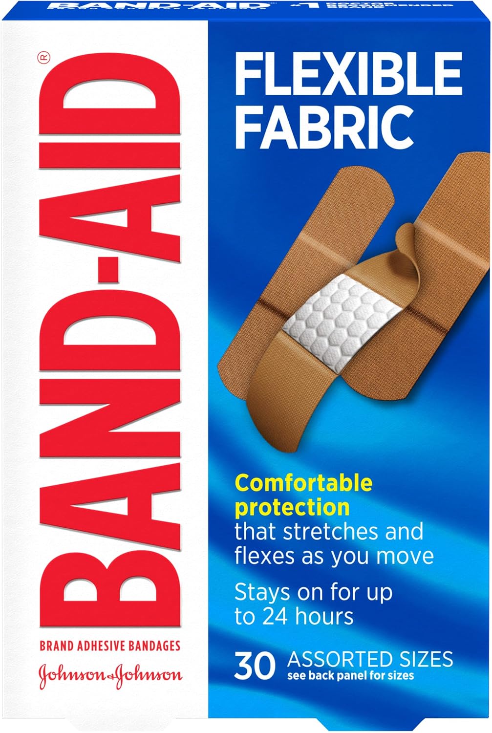 BAND-AID Brand Flexible Fabric Adhesive Bandages, Assorted Sizes, 30 Count