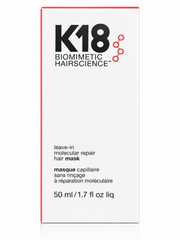 K18 Biomimetic Hairscience leave-in molecular repair hair mask packaging on a white background
