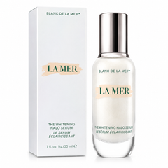 La Mer Whitening Halo Serum bottle and packaging on a white background